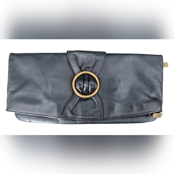 HOBO Handbags - Hobo International Foldover Bow Clutch in black polished leather EUC